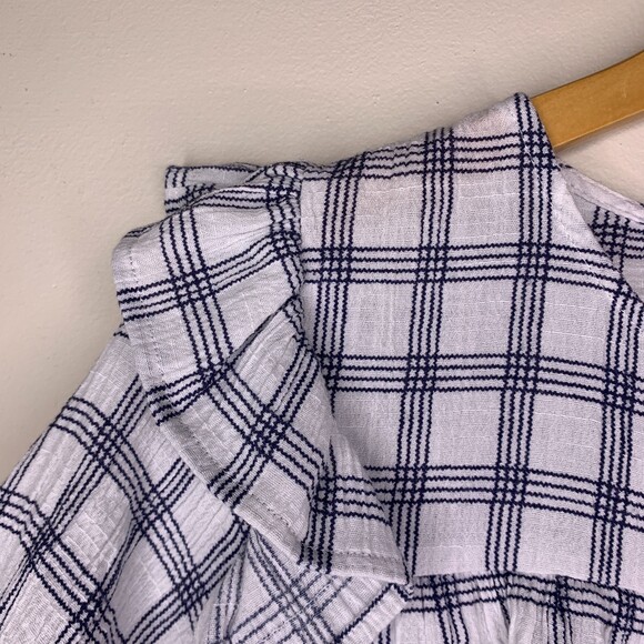 Promesa womens ruffle plaid button down short sleeve size large - Picture 4 of 7